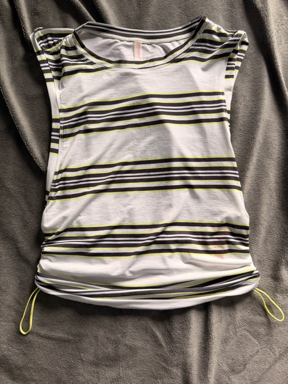 NWT Free People Striped Drawstring Tank Top - White/Black with Lime Accent